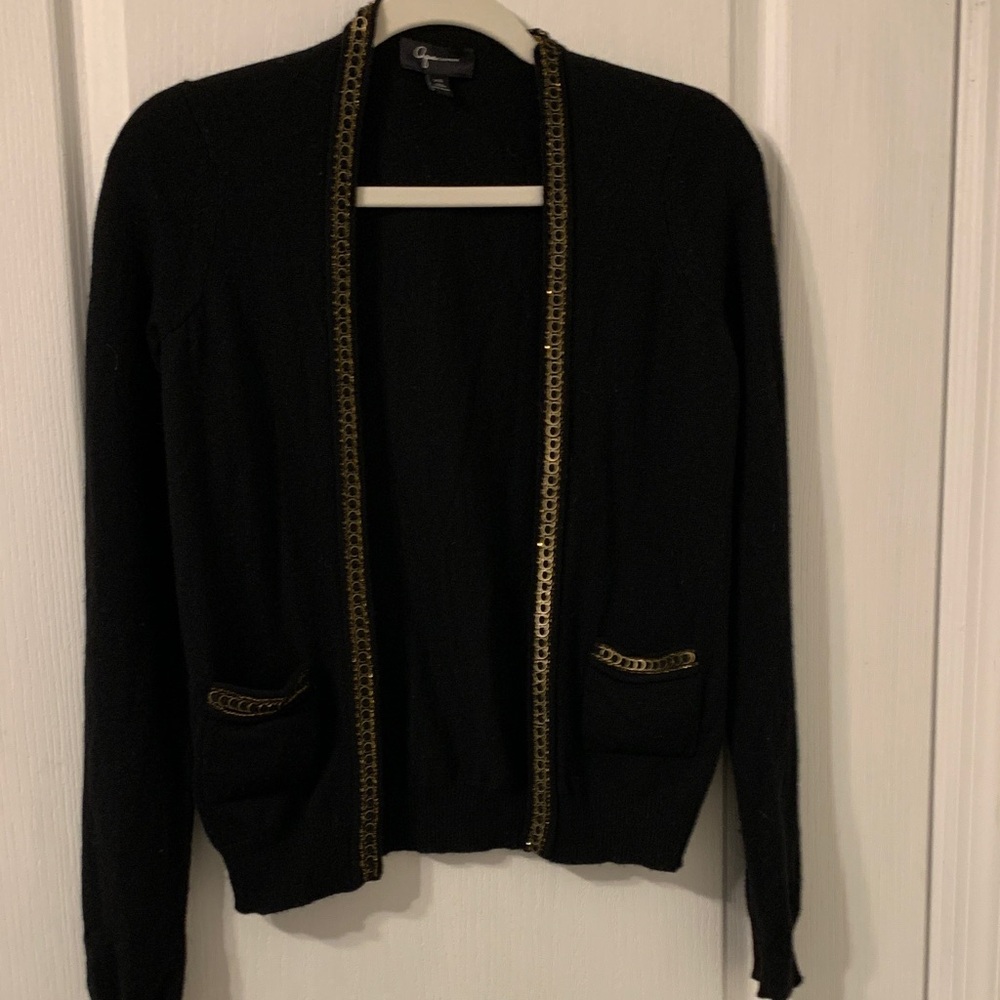 Aqua Cashmere Sweater in Classic Black with gold trim